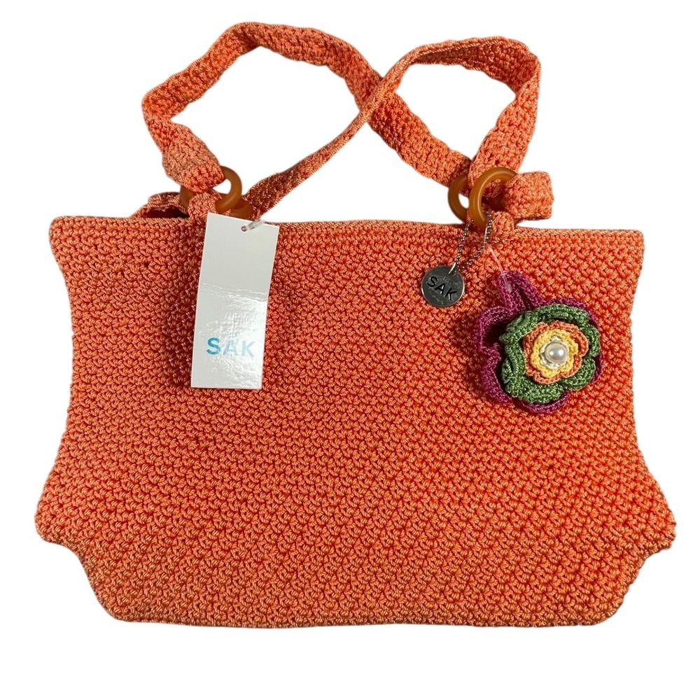 The Sak Tote Bag Womens OS Tangerine Memphis Crochet Flower Bohemian